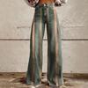 Wide Leg Flare Jeans For Women With Pockets Baggy Pants Vintage Floral Print High Waisted Loose Pant