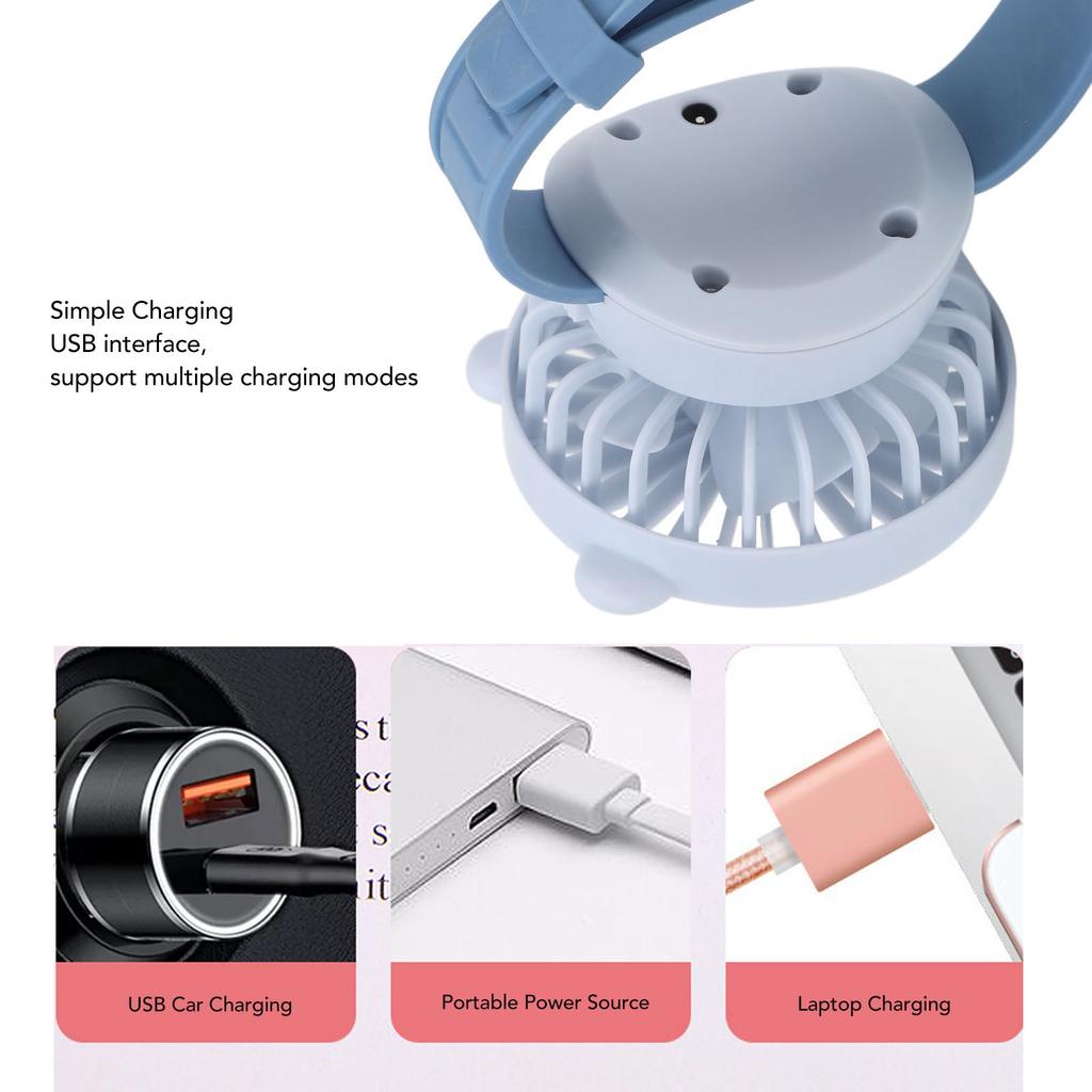 Портативный вентилятор для часов с регулируемым ремешком на запястье Детский мультяшный электрический вентилятор Встроенный аккумулятор Синий