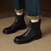 Fashion 2025 New Genuine Leather Retro Boots Women Round Toe Chunky Low Heels Elastic Band Ankle Boots Autumn Western Boots Lady Shoes