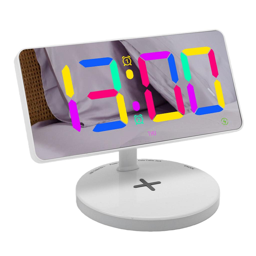 Цифровой будильник с большим LED-дисплеем, зеркальный настольный clock, с беспроводной зарядкой, RGB-подсветкой, кнопкой повтора сигнала, для спальни
