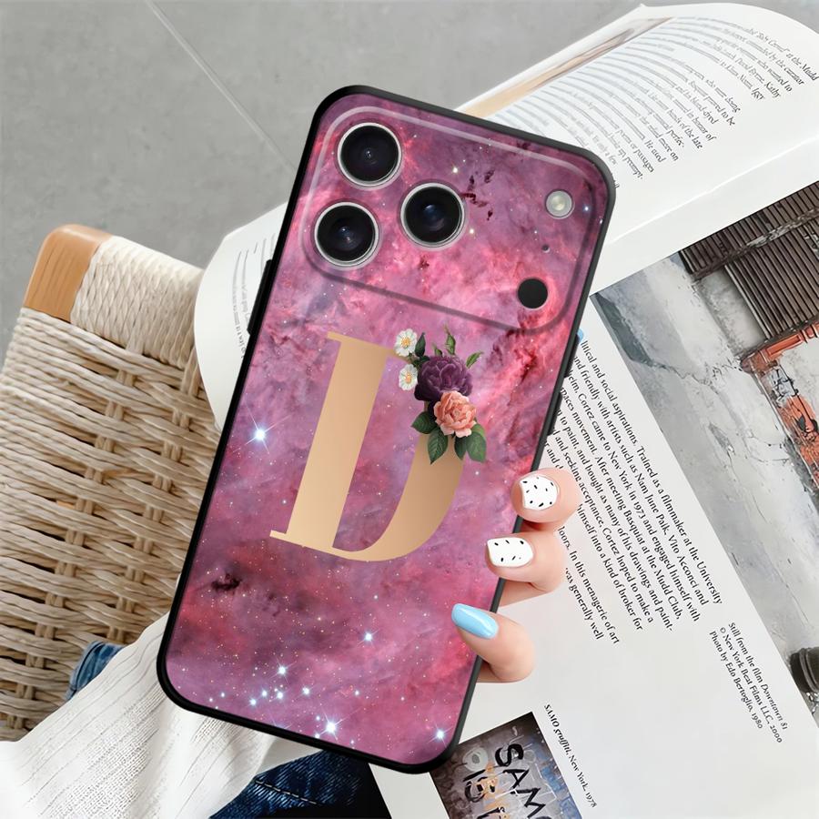 Чехол для телефона Funda для Apple iPhone 17 Pro Max Air 11 XR XS MAX 12 14 13 15 Pro 7 8 16 Цветок Имя Буква C D