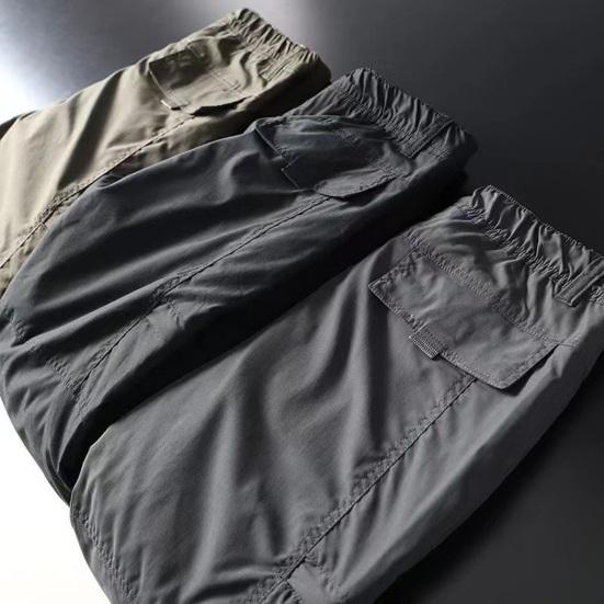 Мужские плотные брюки карго на флисовой подкладке, повседневные брюки с несколькими карманами, прямого кроя, осенне-зимние брюки для ежедневных прогулок, уличная одежда