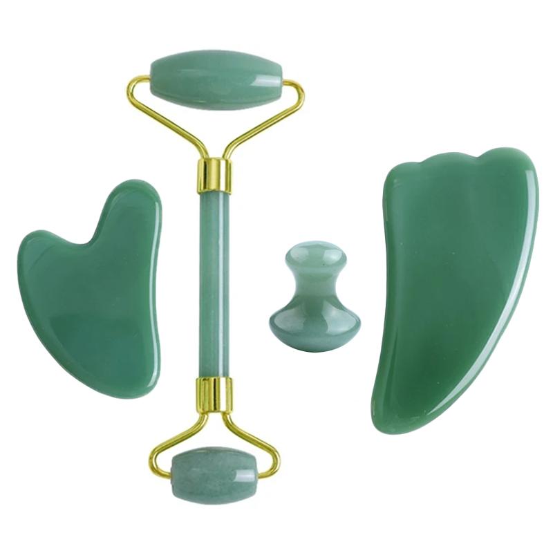 2/3/4pcs Natural Rose Quartz Obsidian Jade Roller Gua Sha Stone Set Gouache Scraper Facial Lifting Anti-Wrinkle Skin Care Tools