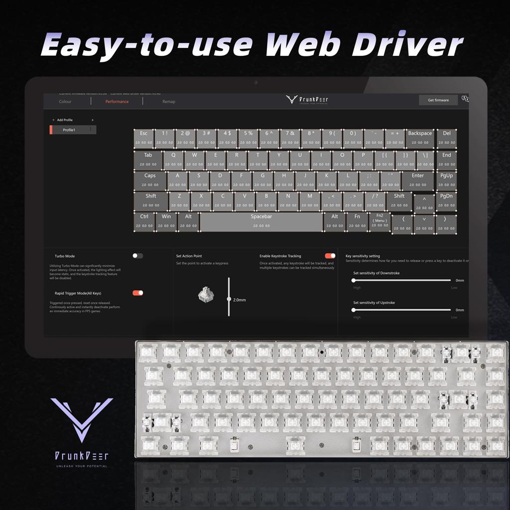 DrunkDeer G65 eSports Gaming Rapid Trigger Keyboard Переключатели с эффектом Холла Магнитные переключатели Last Win Release Двойные режимы триггера Регулируемый белый