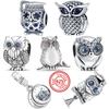 Original Design 925 Sterling Silver Owl Style Pavé Shiny Beads Fit Charms Bracelet Necklace Fashion Jewelry Making