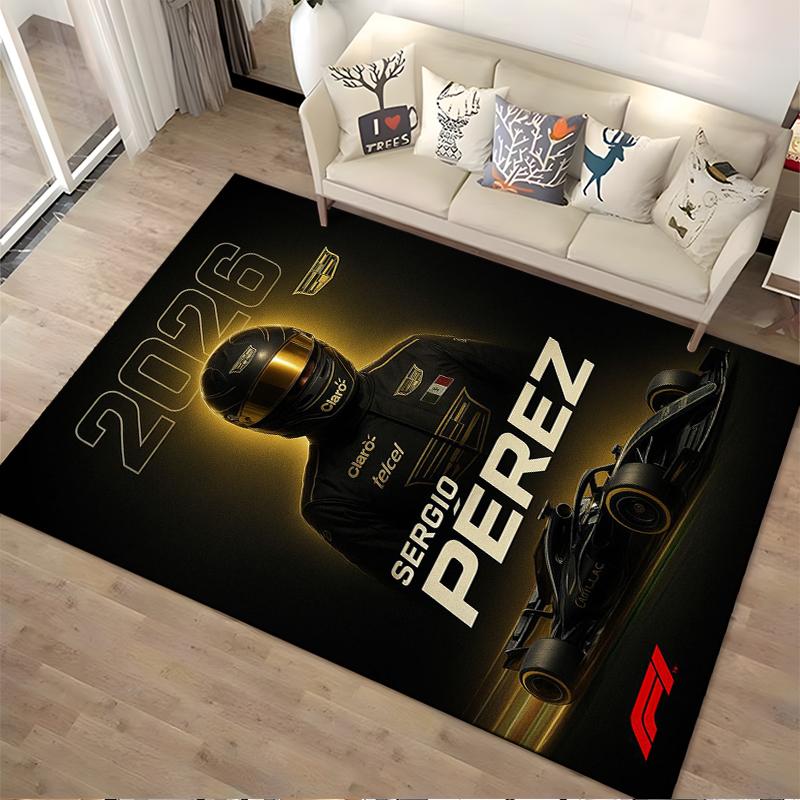 Formula Racer Design Black Non-slip Rug suitable for living room and bedroom sofas.