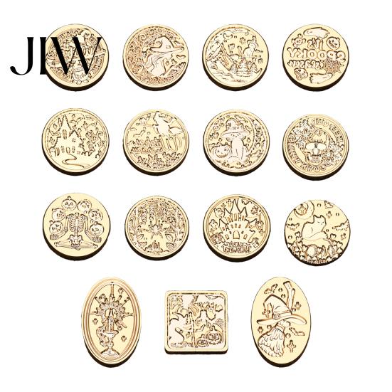 Halloween Stamp Head Themed Brass Wax Seal Head, Pumpkin Ghost Witch Bat Engraved Replaceable Sealing Replacement for Envelope Journal Gift Wrap Party
