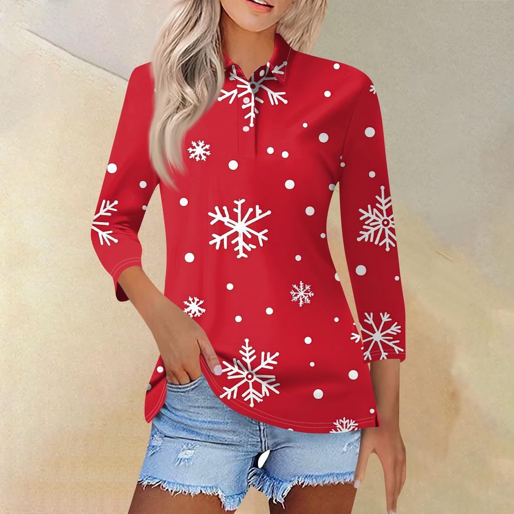 Женская модная повседневная рубашка с отворотом и рукавом 3/4, женские топы на пуговицах