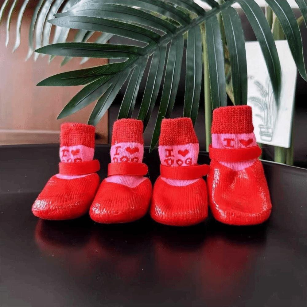 4 pieces/set Waterproof Pet Socks Booties Warm Anti-Slip Dog Foot Covers Wear Resistant Soft Sole Dog Socks Shoes
