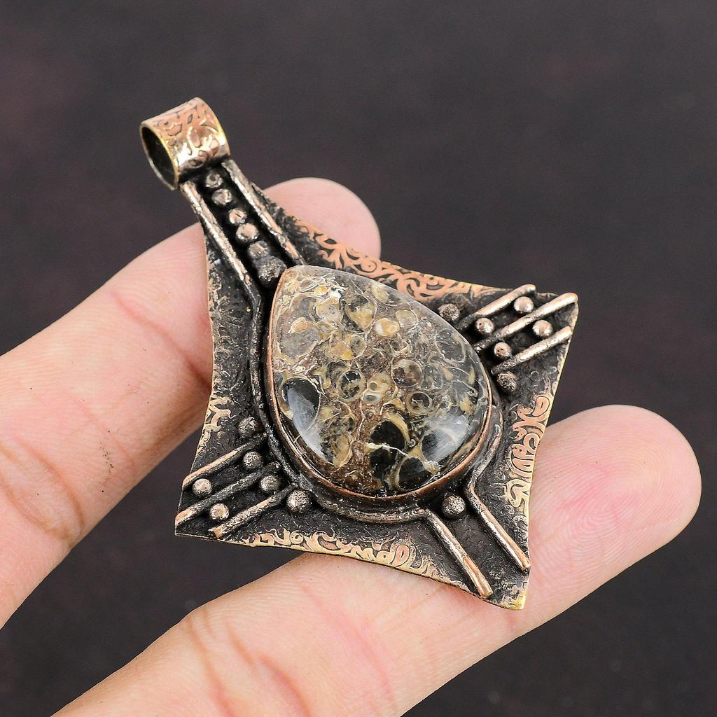 Подвеска с агатом Turritella, медный кулон, ювелирные изделия ручной работы с агатом Turritella, подвеска из настоящего драгоценного камня для женщин, изящные медные ювелирные изделия, подарок для нее