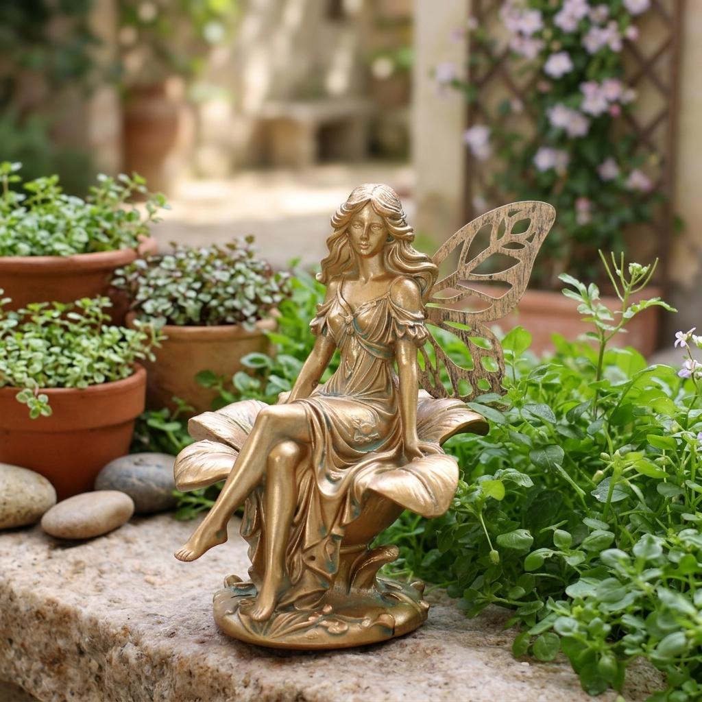 Resin Flower Fairy Statue Sitting On Flower For Spring Summer Outdoor Garden Decoration Yard Lawn Ornament