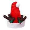 Christmas Hat with Deer Antler Red Short Plush Santa Hat with Pompom Holiday Costume Accessory for Christmas Party Supplies Photo Props