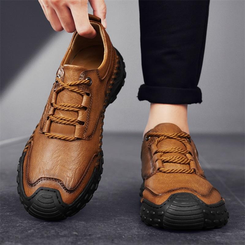 Модная мужская кожаная повседневная обувь, дышащая обувь ручной работы, мягкая рабочая обувь с низким верхом, кожаные ботильоны