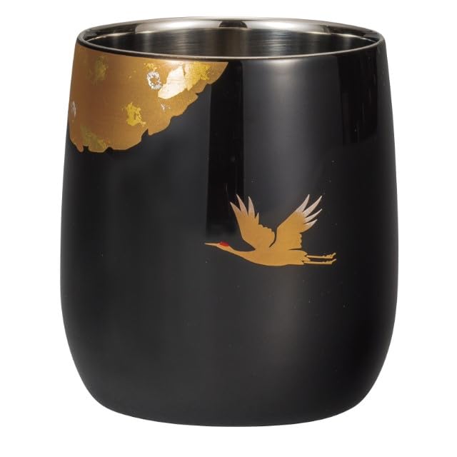 Maeju Lacquerware Shima Daruma Shiny Double-Layer Cup, Black, 8K-521