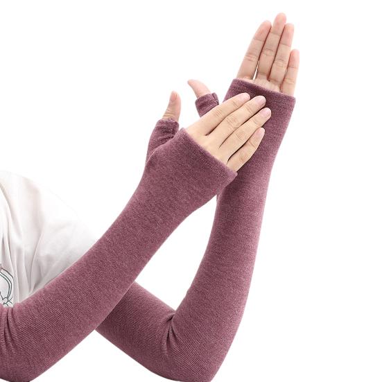 1 Pair Fall Winter Gloves Fingerless Knitted High Elasticity Non-slip Arm Warmers Pure Color Arm Sleeves Keep Warm Windproof Cycling Arm Covers