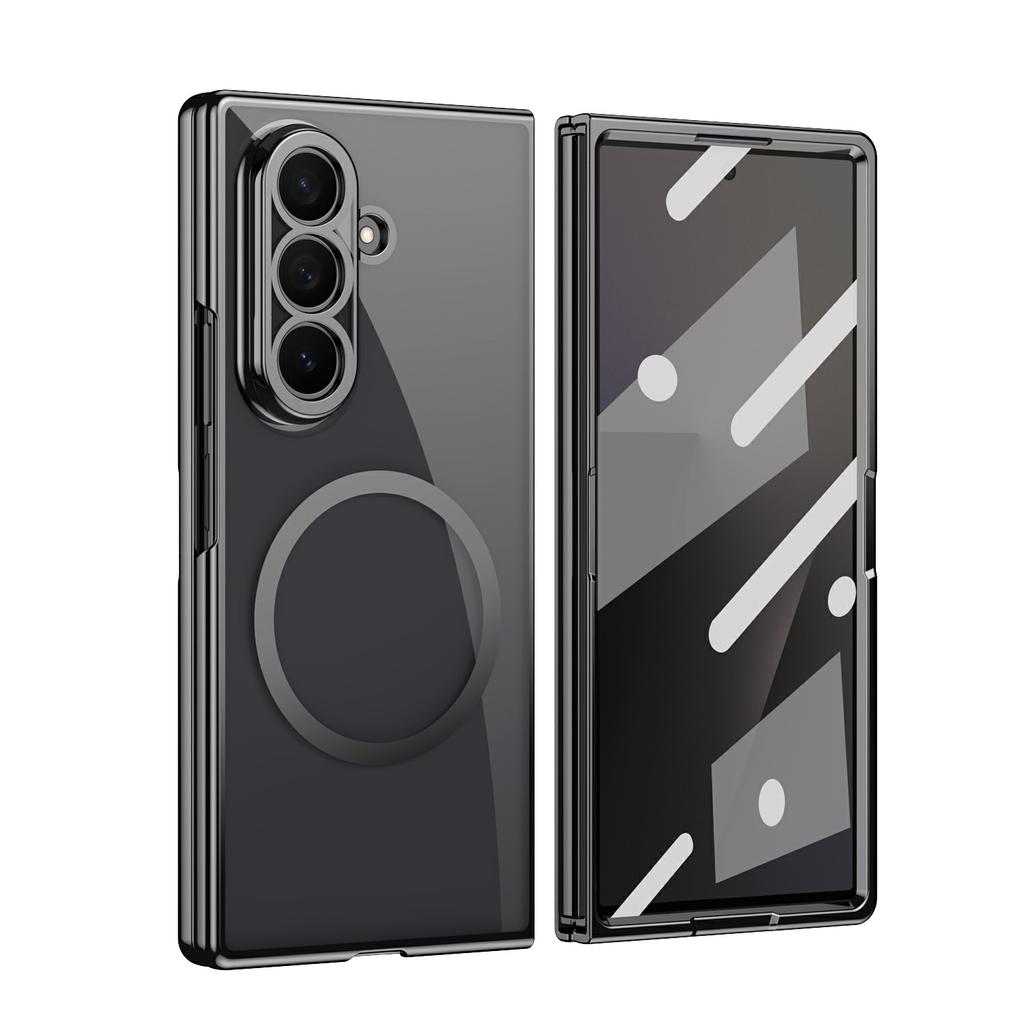 For Samsung Galaxy Z Fold7 5G Magnetic Case Electroplated PC Clear Phone Cover with Tempered Glass Film