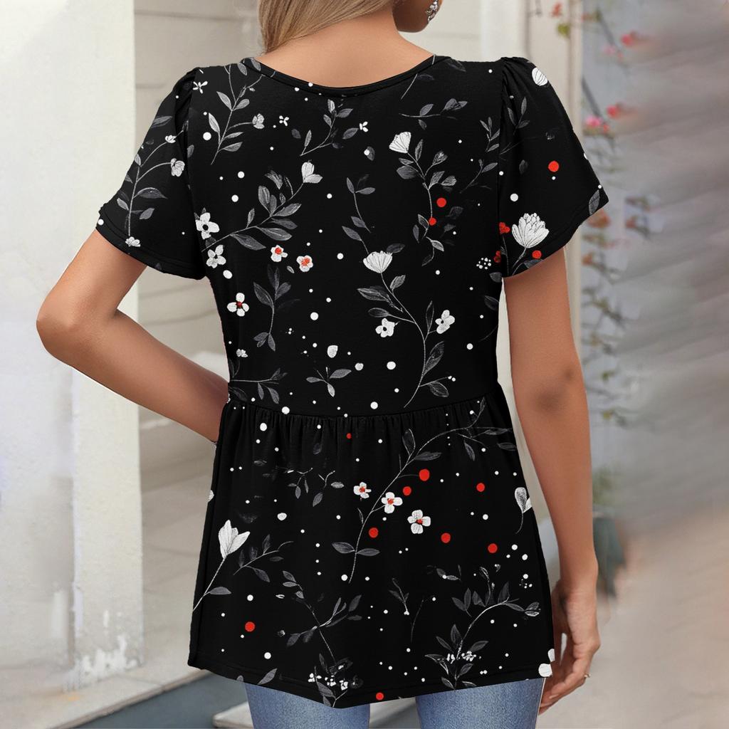 Women's Loose Casual Print V-Neck Short Sleeved T-Shirt Top Short Sleeved T-Shirt Top