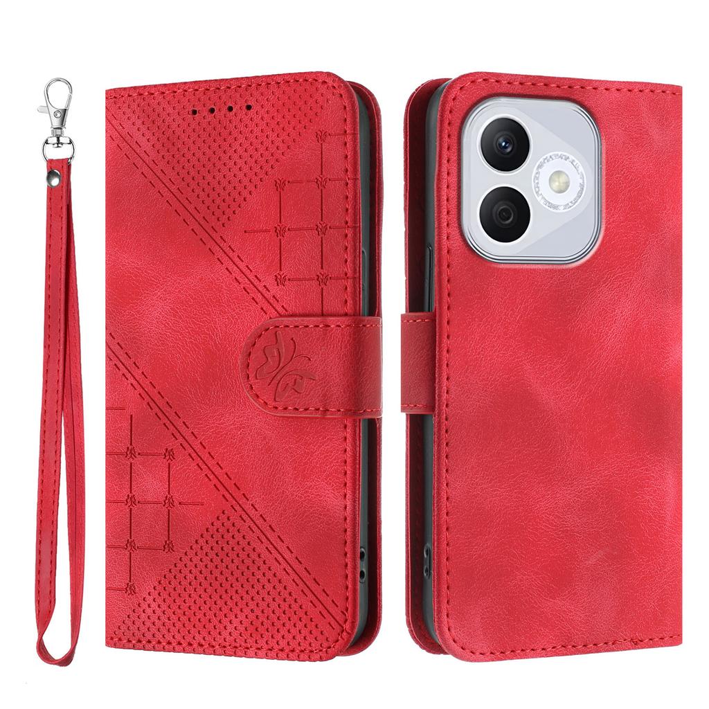 For Honor 400 Lite Leather Wallet Case Butterfly Flower Imprinted Phone Cover with Strap