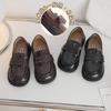 Ins Детские лоферы [Academy Loaf] Осень Новые Мальчики и Девочки Ретро Липучка Низкий Верх Кожаная Обувь