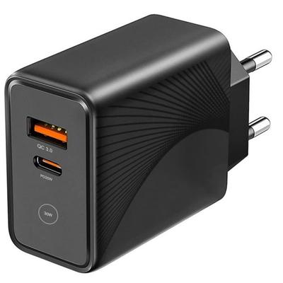 Быстрое сетевое зарядное устройство 30 Вт - E.F.CONNECTION - 2 порта - USB-C PD 20 Вт - USB-A QC 3.0 - Черный