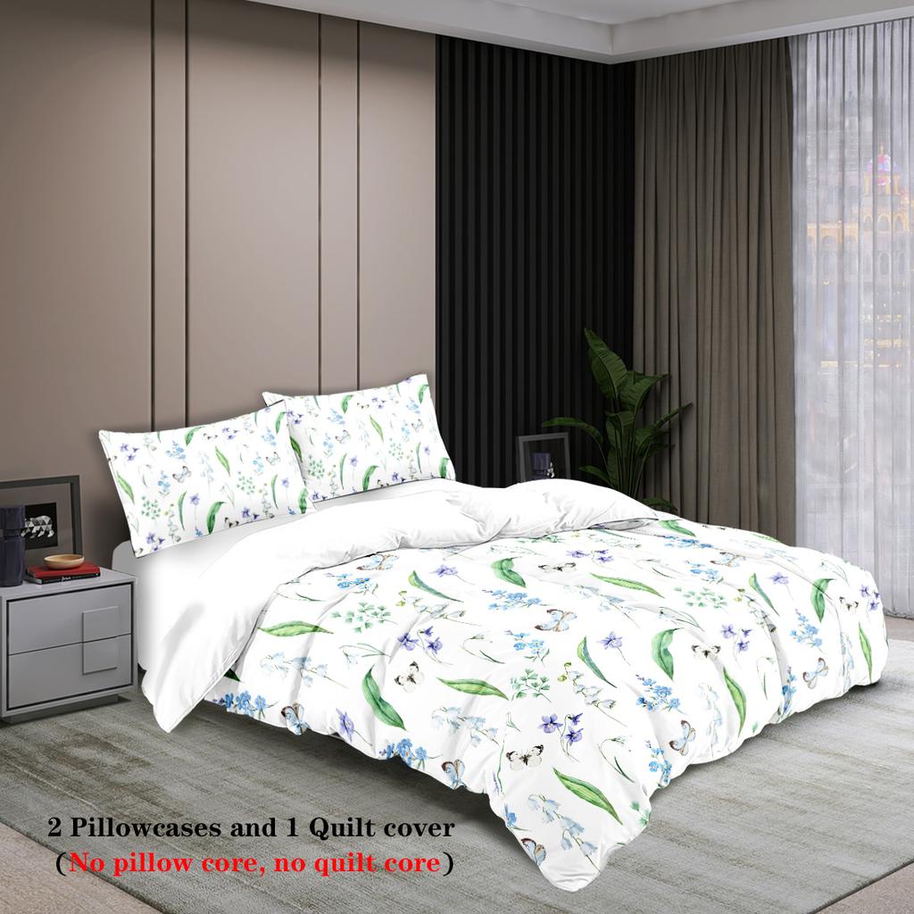 3Pcs Spring Scenery Bird Pattern Printed Duvet Cover Set, Queen, King, Double Bed, For Women And Adults Bedroom, Hotel