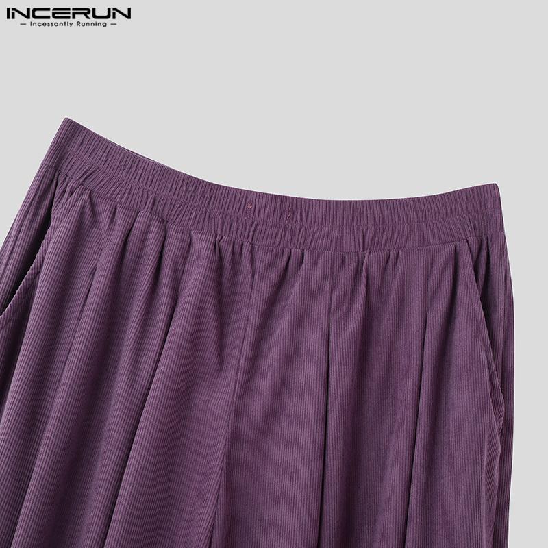 INCERUN Мужские вельветовые повседневные брюки с эластичной талией и заниженным шаговым швом