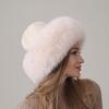 Зимняя теплая шапка из лисьего меха для женщин, пушистая панама для взрослых, уличная шапка-ведро