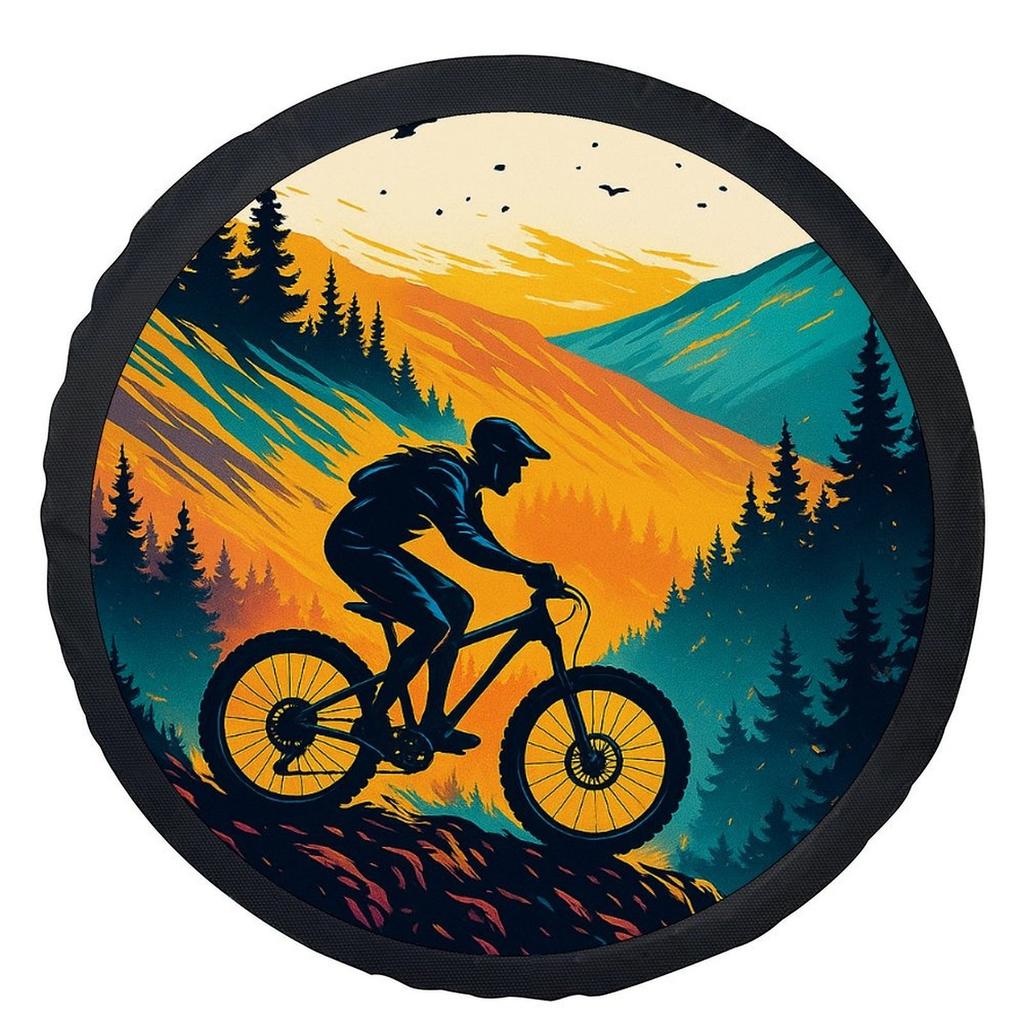 1pc Mountain Bike Sunset Ride Themed Tire Cover Wheel Cover, Trendy Wheel Cover Tire Cover Wheel Protection Cover, Suitable For