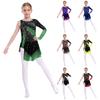 Girls Lyrical Dance Costume - Shiny Rhinestone Asymmetrical Dress with Contrast Colors for Figure Skating & Gymnastics