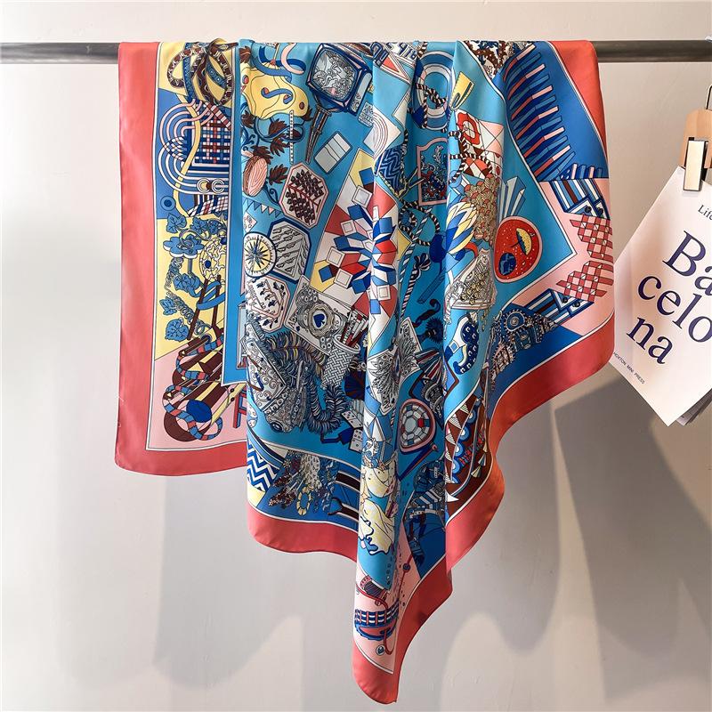 New Silk Scarf Women Luxury Design 90*90cm Soft Muslim Headband Beach Print Shawl Hijab Wraps Bandana Tie Bag Headbands Hairband