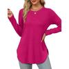 GMXIA Autumn Women's Solid Color Long Sleeve Top Round Neck Loose Casual Base Shirt