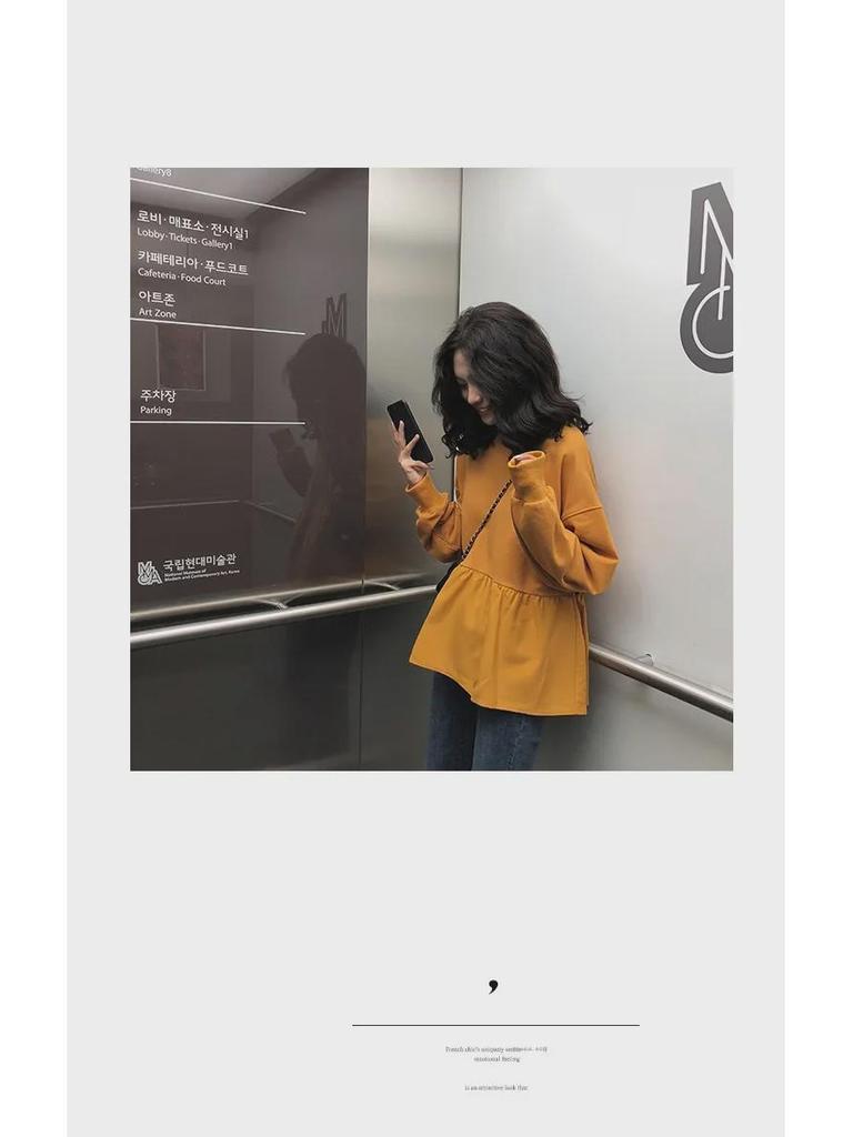 2023 Осень Корейский Женский Свободный Повседневный Однотонный Свитер-Футболка с Длинным Рукавом Тренд