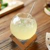 Cocktail Glass Cup with Wood Stand Creative Lunar Round Shape Drink Cup with Straw Christmas Cups Iced Coffee Cups Drinkware