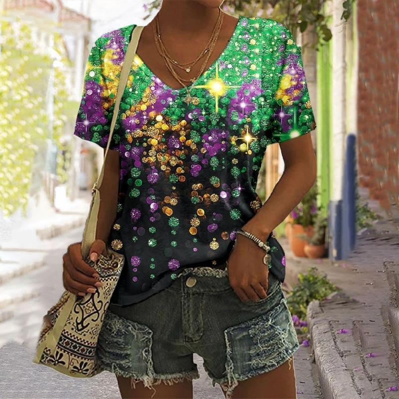 Design Sense Весна и лето Новая удобная свободная женская футболка с V-образным вырезом и короткими рукавами с 3D-принтом