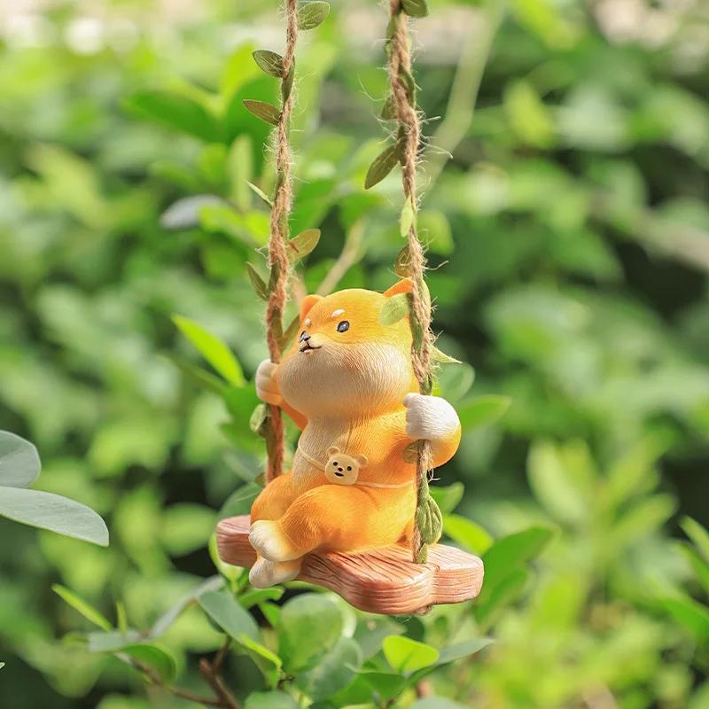 Swing Panda Statue, Hanging Animal Ornament, Swinging Kitten Puppy Koala Figurine for  Lawn Garden Courtyard Terrace Patio Tree