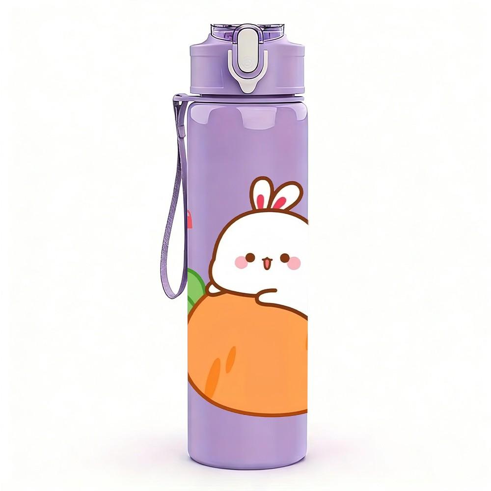 1PC Bunny Sitting Orange Fruit Cartoon Print 750ml Color Plastic Sports Water Bottle Leakproof Flip Straw Lid Suitable for Sports Office Home Use