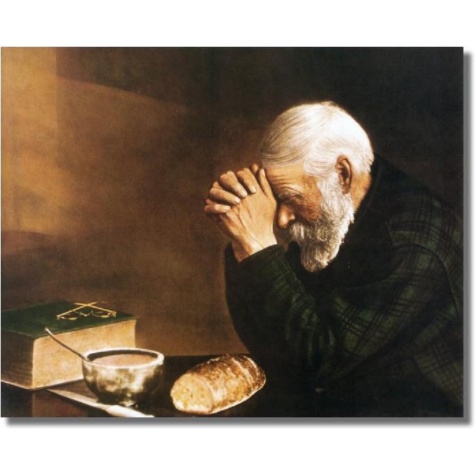 Daily Bread Man Praying at Table Grace Religious Wall Picture 8x10 Art Print