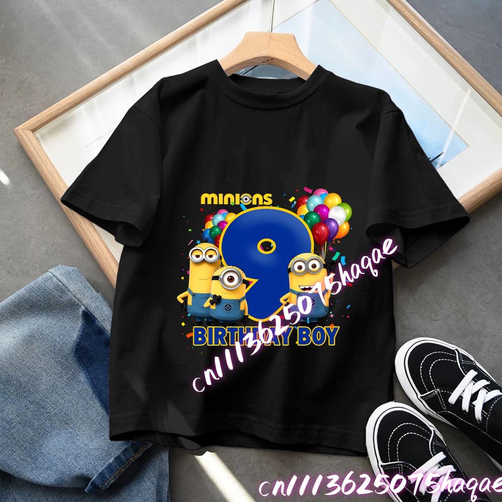 Minionses Cotton TShirt Anime Cartoon Print Tops Summer Kawaii Fashion Casual Short Sleeve Number 19 Birthday Clothes Gifts