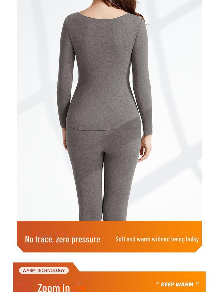 Женский двухсторонний бархатный термобелье - самонагревающийся, бесшовный топ с длинными рукавами и брюки для осени/зимы