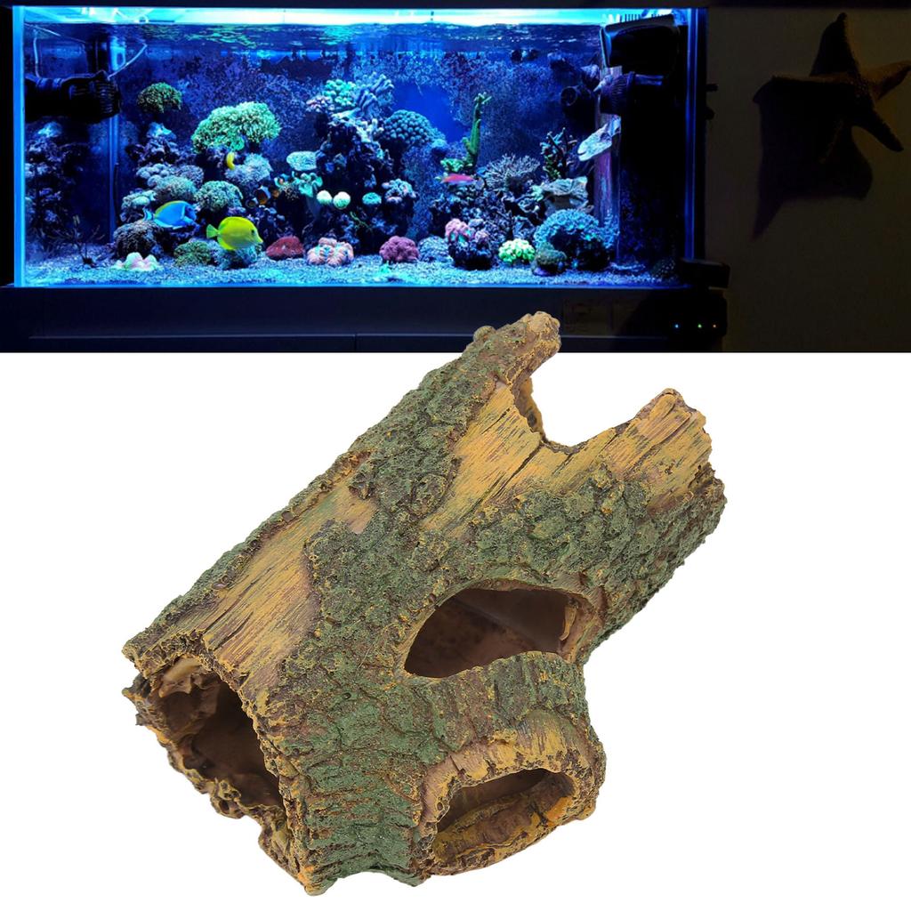 Wood Aquarium Ornament Simulation Resin Fish Artificial Tree Hole Ornament for Aquascaping