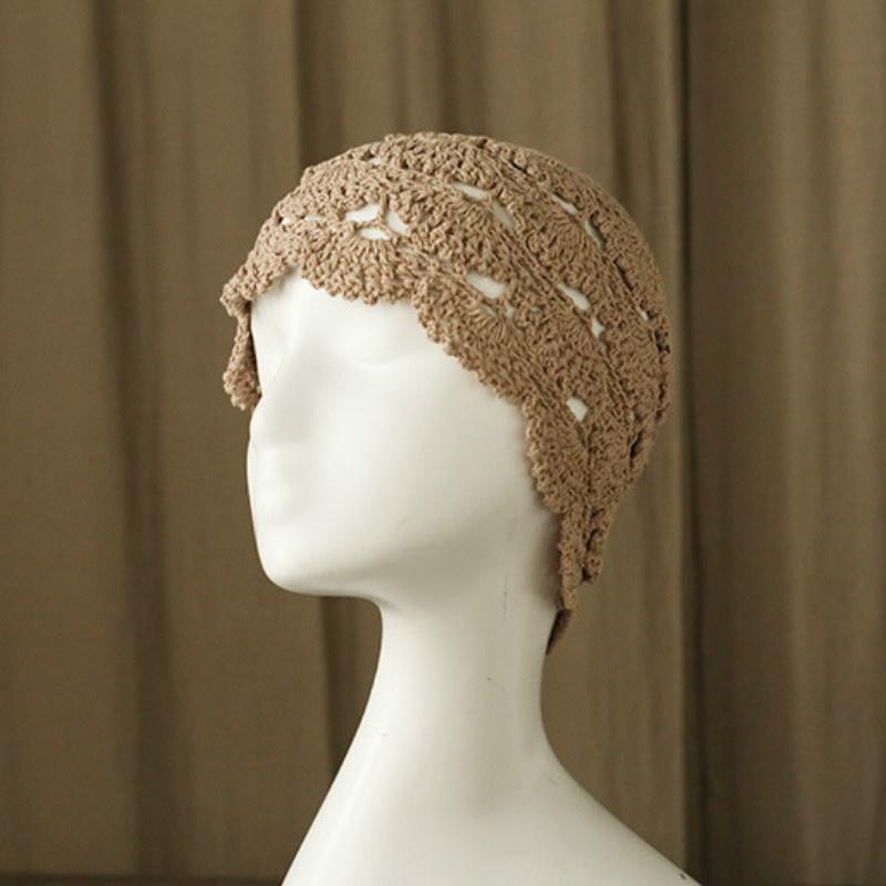 Elegant Hand Crochet Cotton Beret Knits Baotou Painter Ms Hat Brim WOMEN HOLLOW HAT