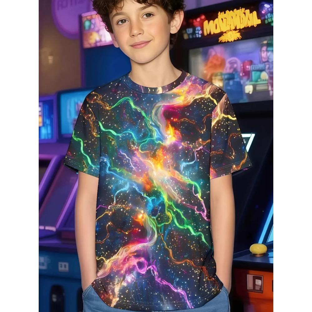 Pigment Pattern T-Shirt for Kids Colorful 3D Printed T-Shirts Summer Casual Streetwear Loose Tops Round Neck Short Sleeve Tees