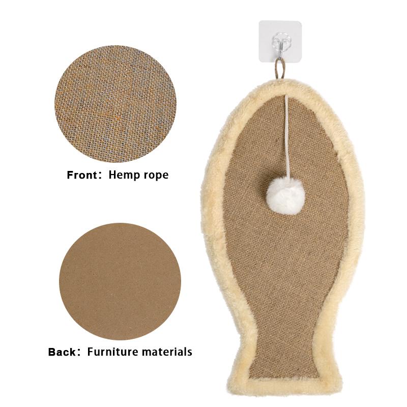 Manufacturer Rectangle Fish Shape Sisal Cat Scratcher Board with Viscose Hook