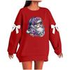 Ladies' Christmas Printed Bow Round Neck Long Sleeved Loose Pullover Sweater Sweatshirt Top