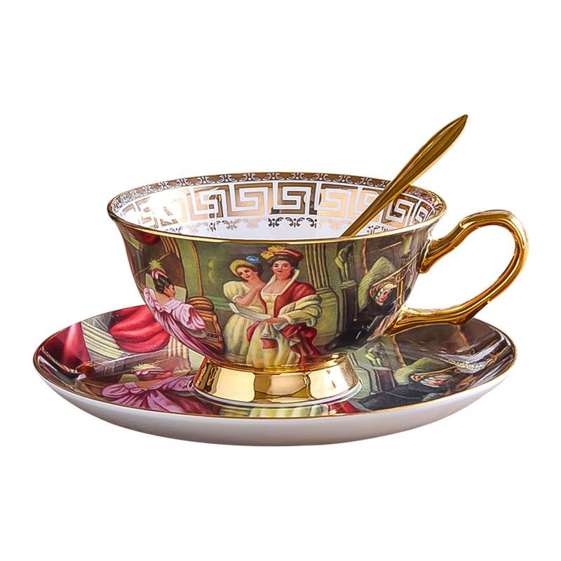 Европейская кофейная чашка из костяного фарфора, набор чайных принадлежностей для кафе, набор ложек и блюдец, роскошная керамическая кружка, фарфоровая чайная чашка высшего качества, посуда для вечеринок
