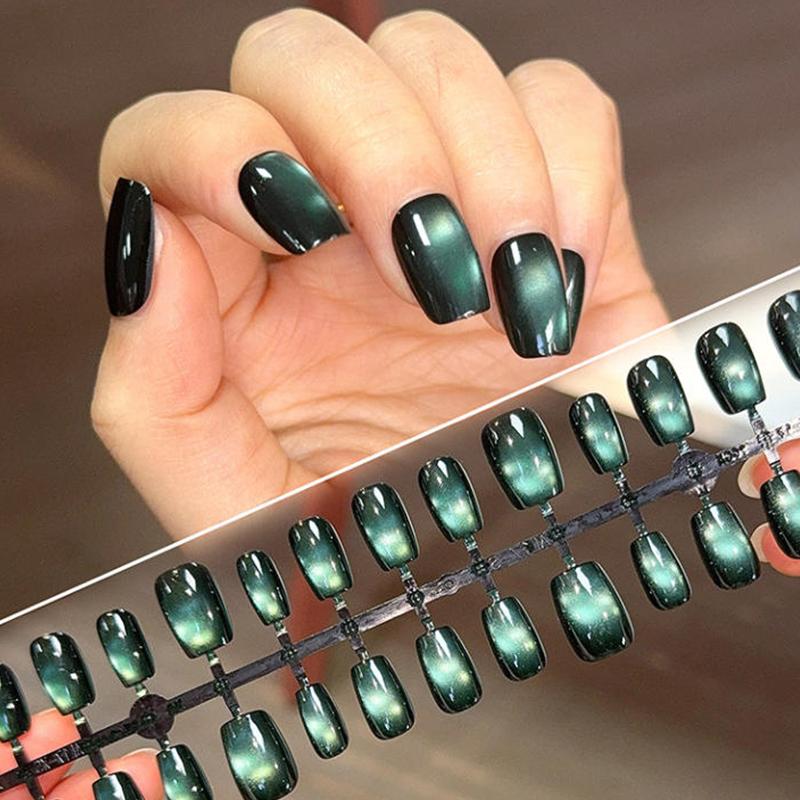 30Pcs Aurora Cat Eye Almond Handmade Press On Nails Color Fake Nails False Nails Artificial Nails Reusable Nail Tips Art UñAs
