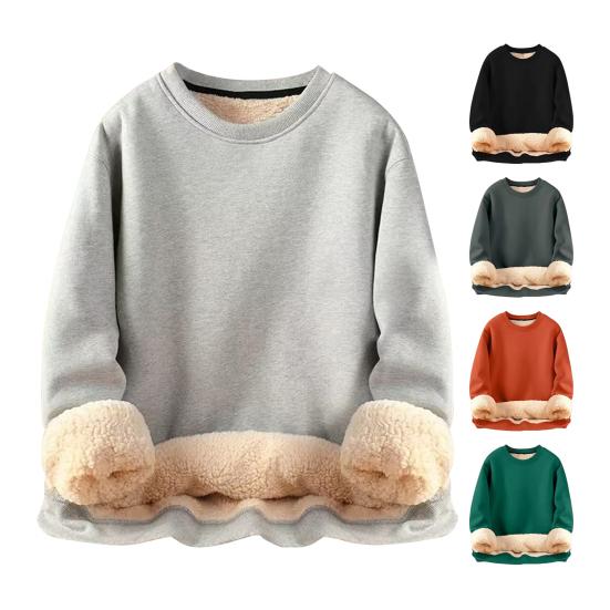 Мужская зимняя толстовка с флисовой подкладкой, термоизоляция, O-образный вырез, чистый цвет, большой размер с резинкой