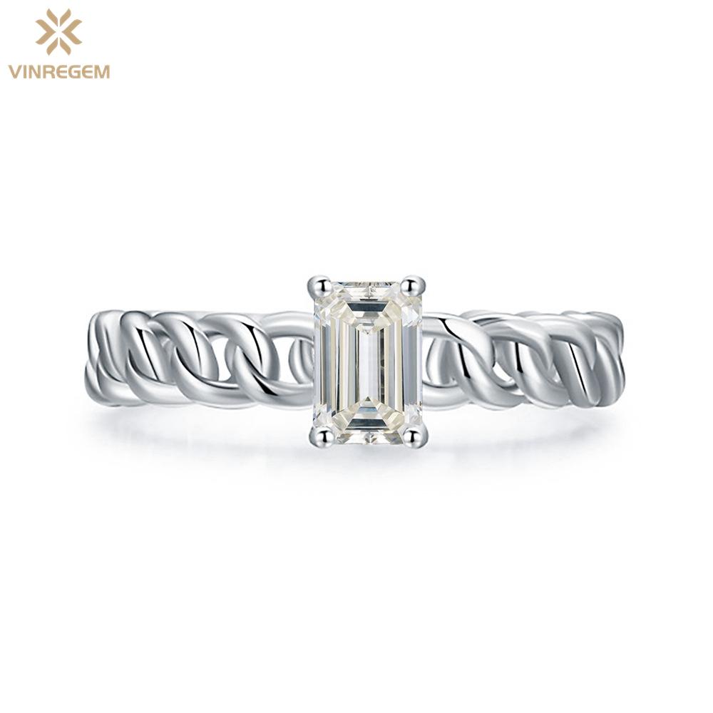 Vinregem 100% стерлинговое серебро 925 пробы 3EX VVS1 D цвет изумрудная огранка 4*6 мм 0.8ct настоящий муассанит бриллианты кольцо для женщин свадебная вечеринка ювелирные изделия подарки
