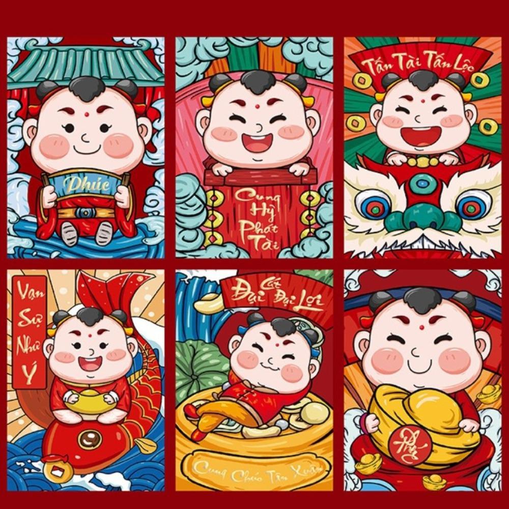 6pcs Colorful Goat Pattern Spring Festival Lucky Money Bag Blessings Printing Hongbao Gift