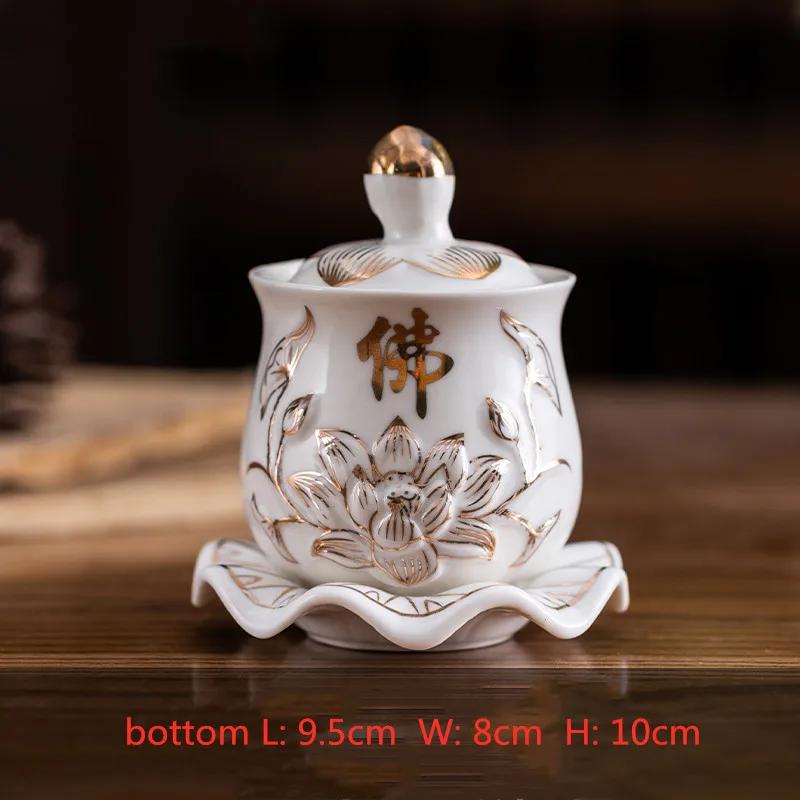 1 шт. Керамическая чаша для святой воды в китайском стиле, кружки для подношения воды в форме лотоса, кружки для воды «Великое сострадание Гуаньинь», буддийские принадлежности